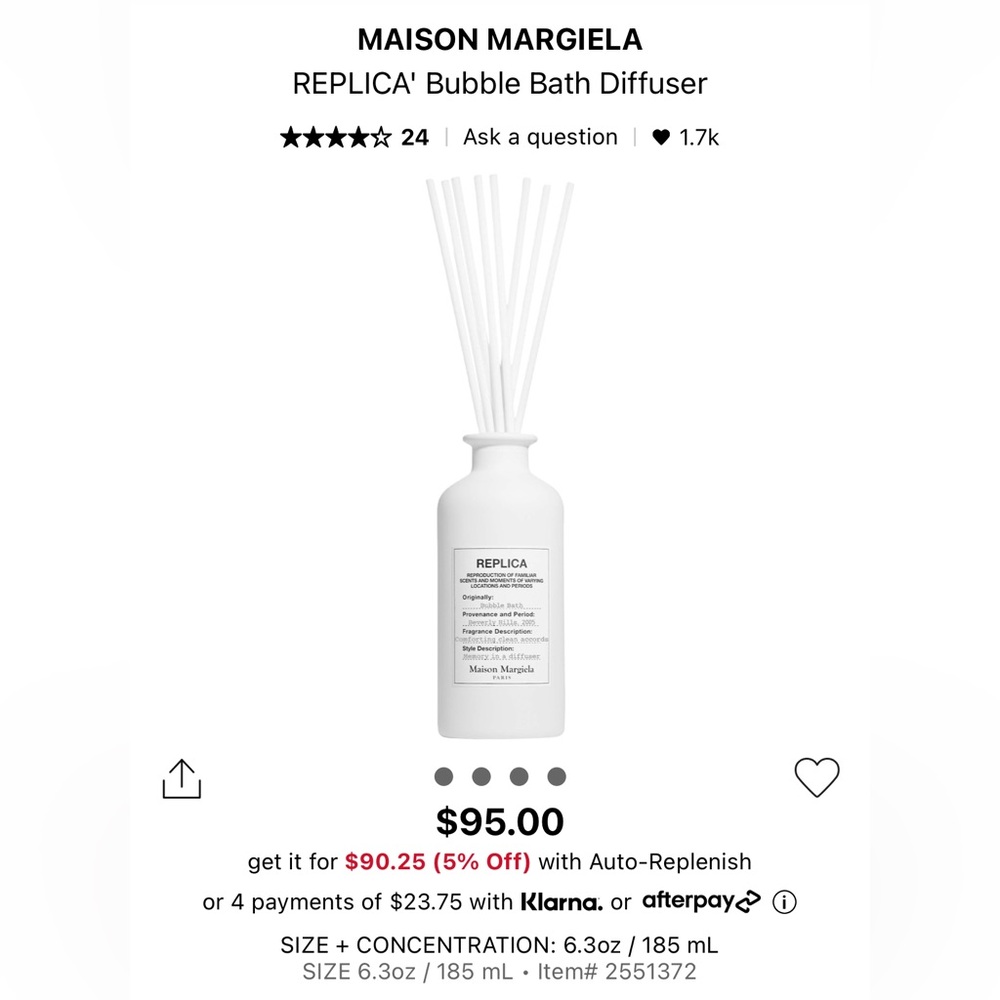 NWOT REPLICA MAISON MARGIELA PARIS BUBBLE BATH DIFFUSER PERFUME